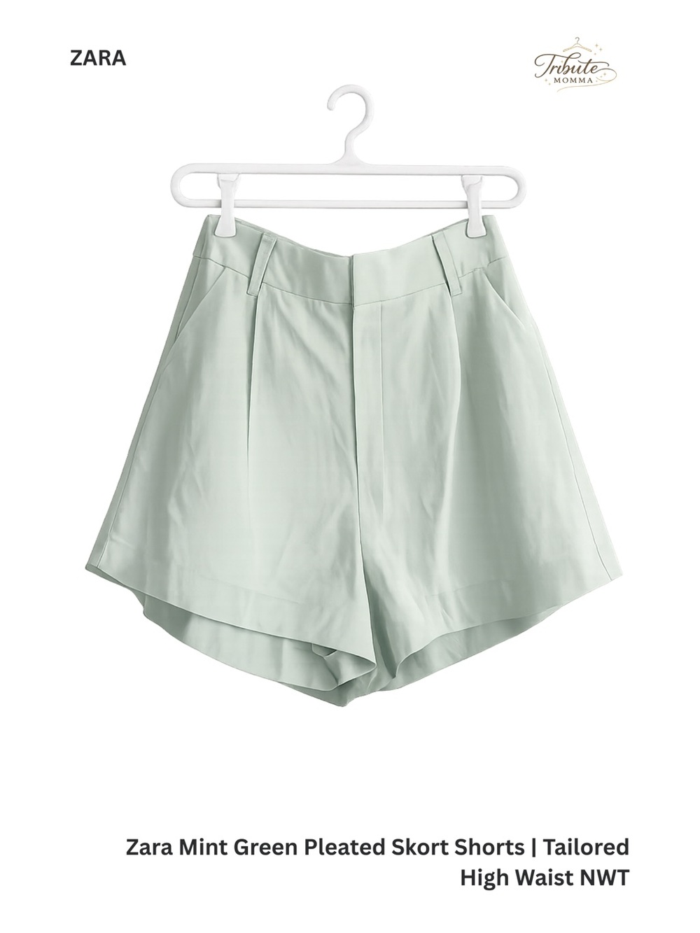 Zara Mint Green Pleated Skort-Shorts — Tailored High Waist NWT